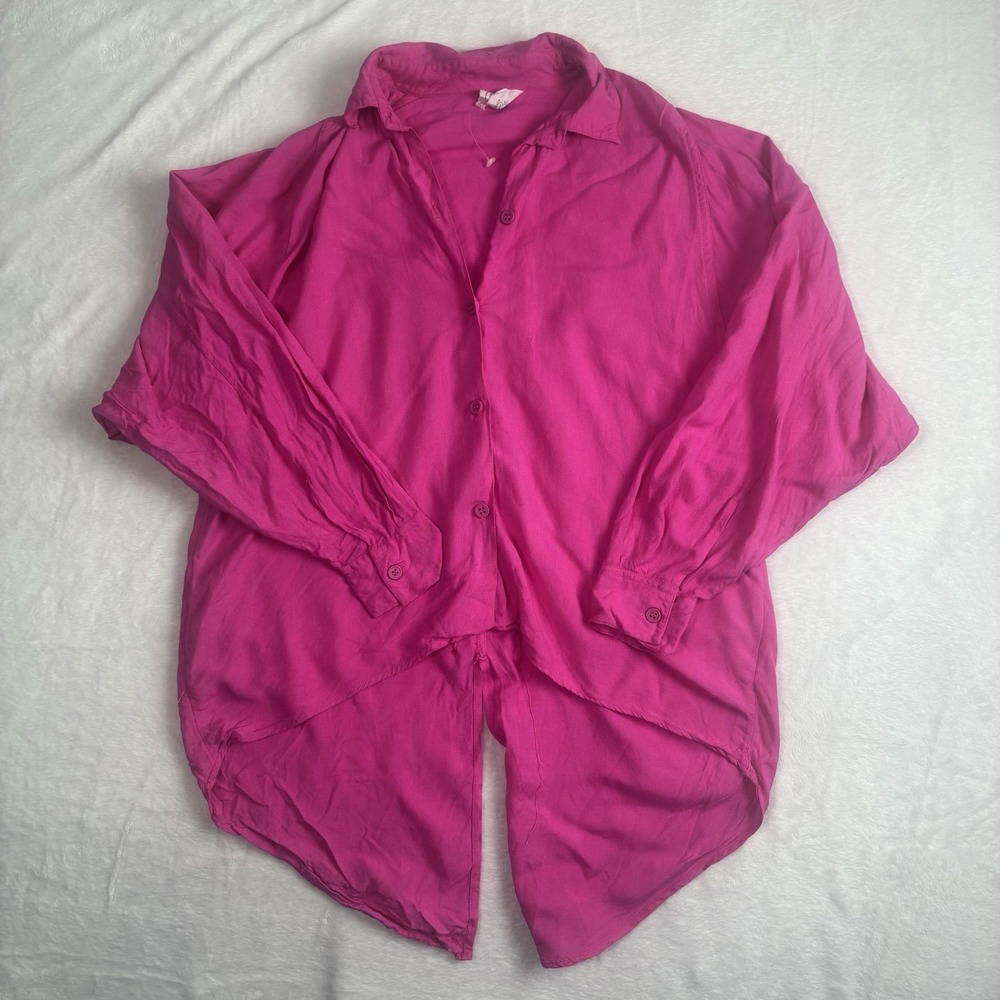 VTG Y2K Zodiac Rayon Pink Long Sleeve Button Up‎ Collared Blouse Women's Small